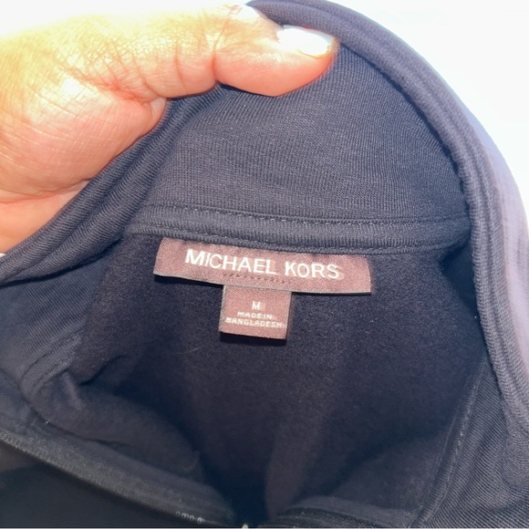 Michael Kors Men's 1/4 zip Pullover Black Sweatshirt w/ Black Logo - Picture 2 of 2